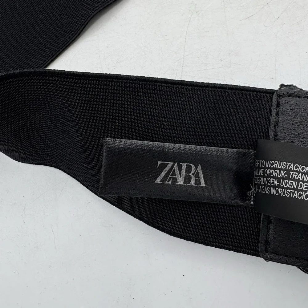 Zara Waist Dress Belt Womens Size 32 Black Snap Buckle Wide Stretch